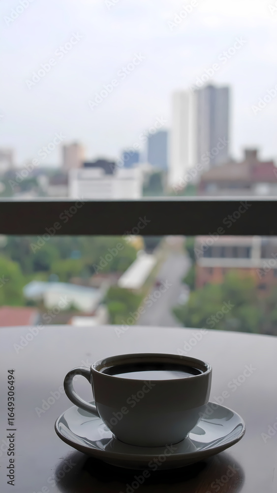 Obraz premium Coffee cup city view