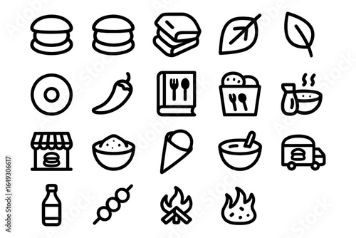 Minimalist food icons collection: line art style for culinary designs