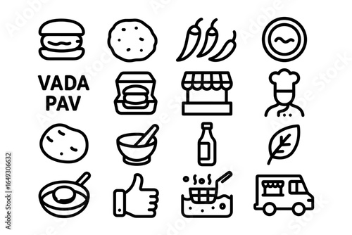 Street food icons: minimalist line designs of popular fast foods