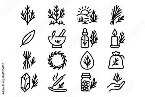 Herbal collection icons: minimalist nature and wellness symbols