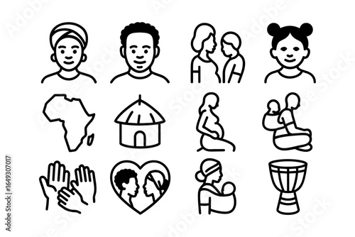 Diverse african culture icons: people, traditions, and community symbols