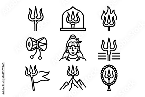 Sacred hindu symbols: shiva and trishula in minimalist linear design art