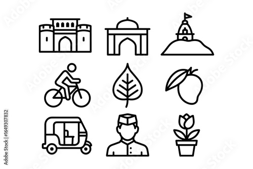 Minimalist icons of india: heritage, nature, and culture in line art