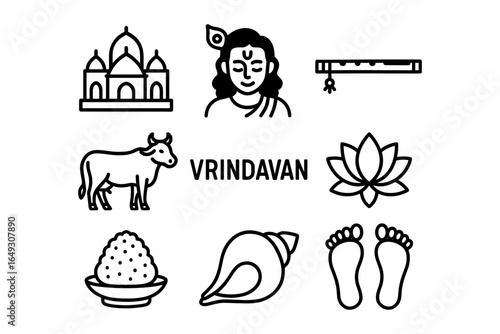 Minimalist krishna symbols and icons collection from vrindavan