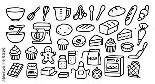 Doodle baking items collection for food and cooking themes