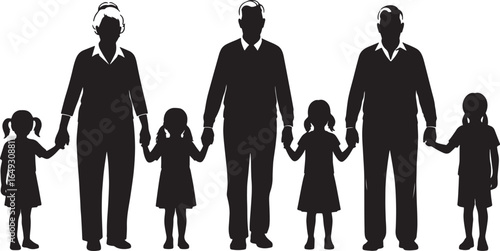 Extended family holding hands grandparents parents children silhouette vector
