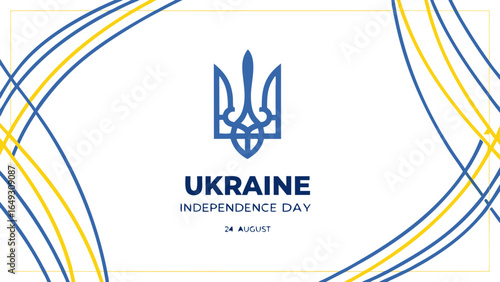 Ukraine Independence Day vector, minimal patriotic poster, modern Tryzub design, clean Ukrainian poster, white background national colors, Ukrainian minimal design, simple patriotic art Ukraine, minim