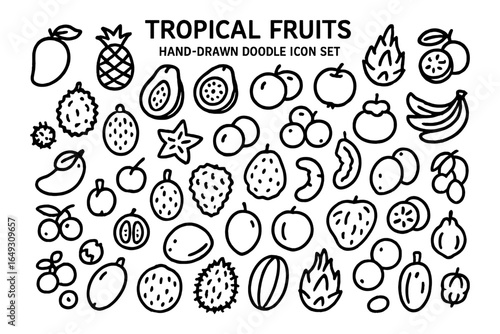Tropical fruits icon set: hand-drawn doodle collection for creative projects