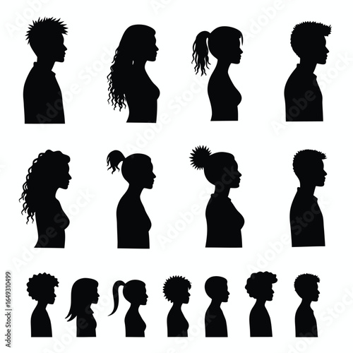 Diverse Human Head Silhouettes Profile Views people