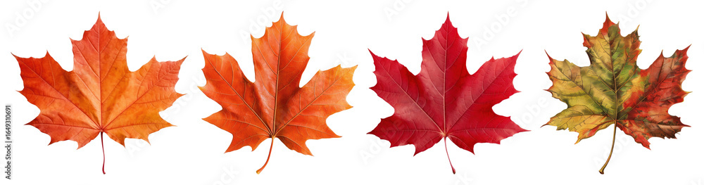 Obraz premium PNG Vibrant autumn maple leaves collection, element set on transparent background