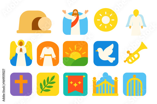 Colorful icons of christian symbols in flat style