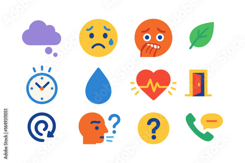 Colorful flat design emotion and communication icons set