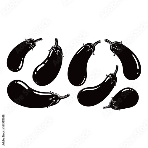black and white silhouette vector of eggplant fruit on white background