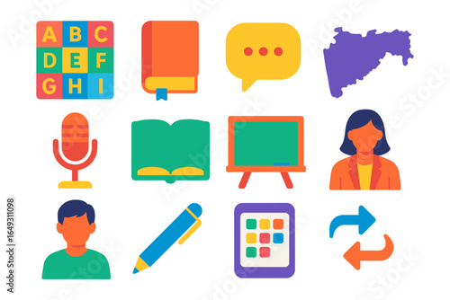 Colorful education icons set for learning and teaching tools