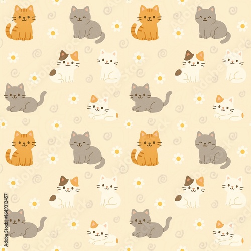 Cute Cartoon Cat Seamless Pattern
