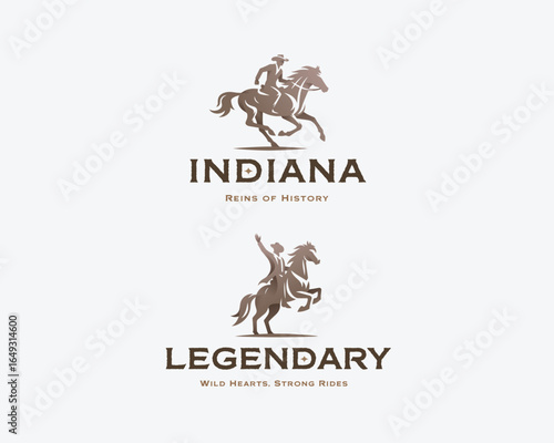 Cowboy Riding horse, jockey racing on a Horse logo template