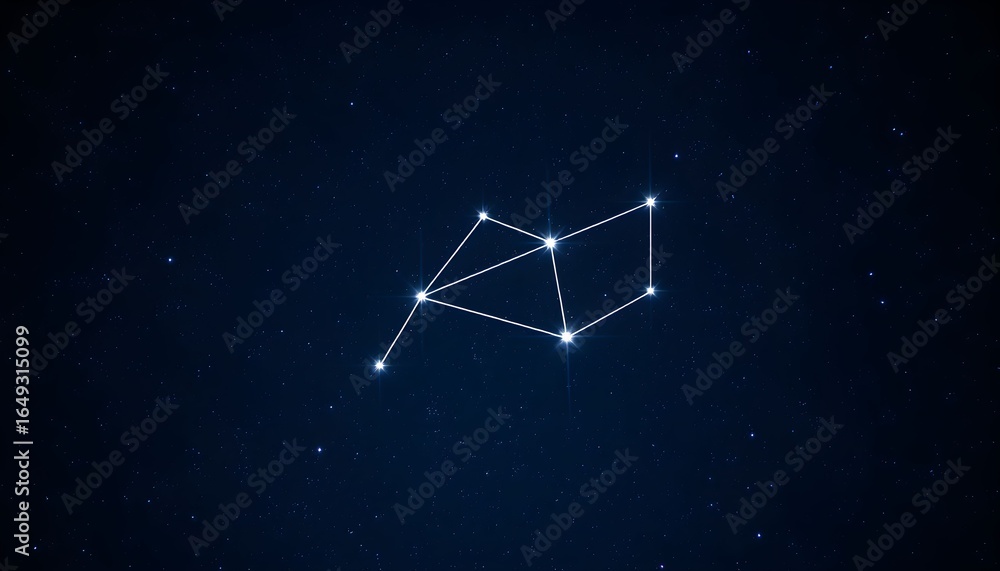 Illustration of a constellation, showing connected stars against a dark blue background. Illustration of a constellation, showing connected stars against a dark blue background.