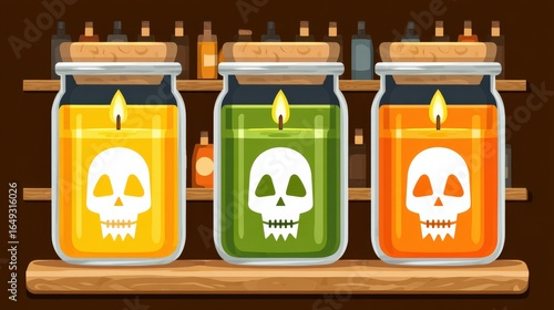 Wallpaper Mural Halloween concept colorful skull candles displayed in a spooky bar environment captivating visual content Torontodigital.ca