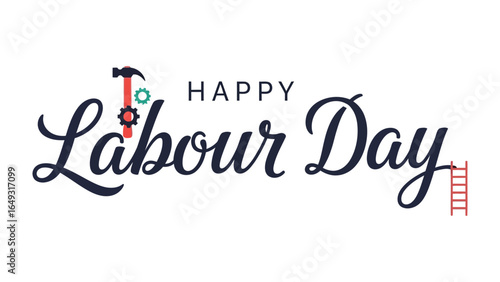 Labour Day Typography: A stylized illustration of Happy Labour Day with celebratory design elements, conveying a message of respect for the workforce.