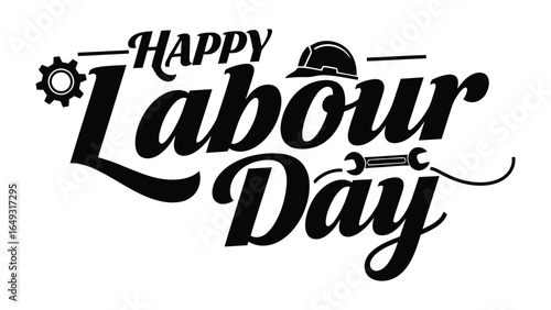 Happy Labour Day Celebration: A visually appealing typographic rendering in a sophisticated style announces the commemorative date with industrial icons.