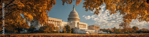 Fall season scenic view of the u.S. Capitol building washington d.C. Landscape photography autumn colors wide angle