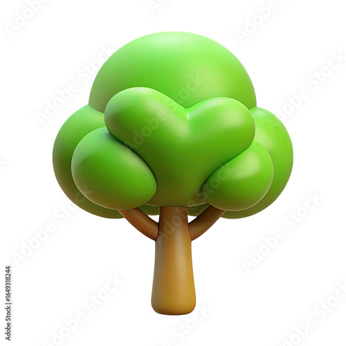 Stylized cartoon tree with lush green foliage and a thick woody trunk isolated on transparent background