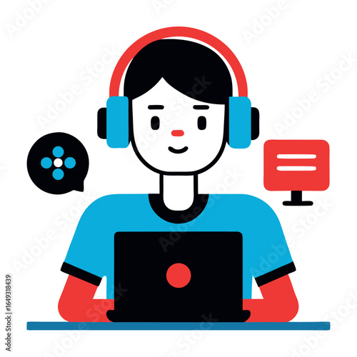 Gamer livestreaming setup with technology elements