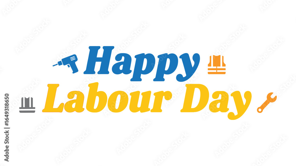Fototapeta premium Happy Labour Day Celebration: A vibrant graphic illustration celebrating the spirit of Labour Day with key tools of the trades.