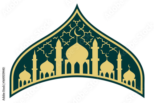 Elegant banner with decorative pointed arch border and vibrant colors