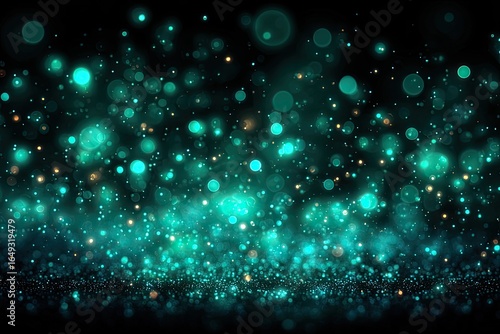 Teal glitter bokeh on black background