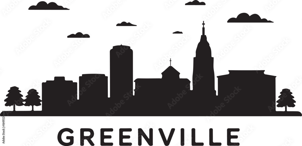 Obraz premium Greenville Skyline Silhouette Vector on White Background