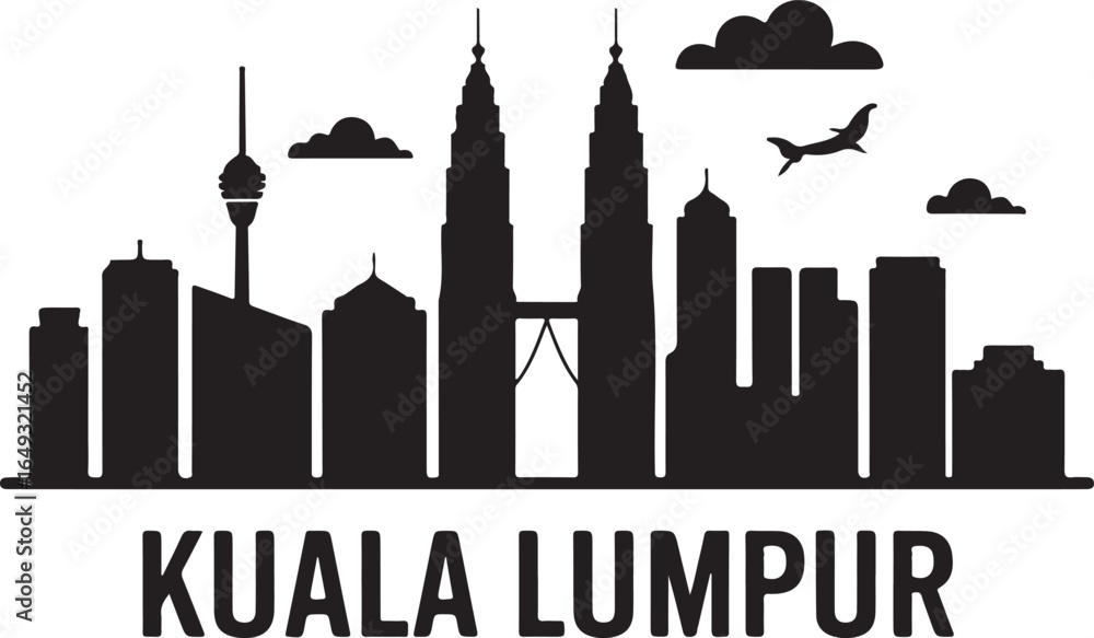 Fototapeta premium Kuala Lumpur Skyline Silhouette Vector on White Background