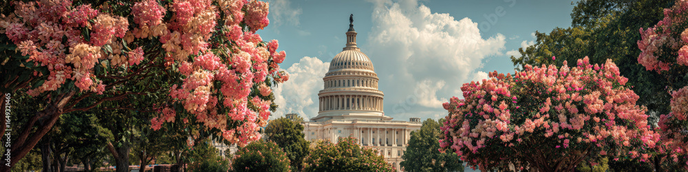 Obraz premium Spring blooms surrounding the u.S. Capitol washington d.C. Landscape photography vibrant flora daytime nature's beauty