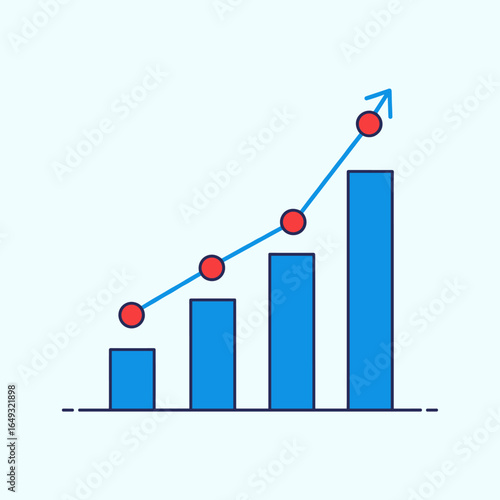 Visual representation of business growth and positive financial trends on a simple line and bar chart showing upward movement over time