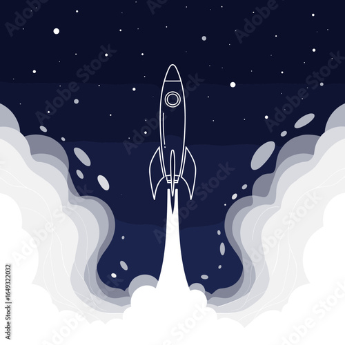 Embarking on a cosmic journey a spaceship ascends through clouds and stars