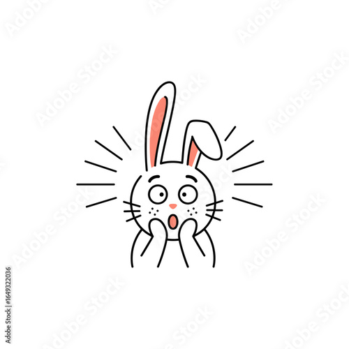 Surprised or shocked white rabbit with wide eyes and open mouth expressing astonishment and fear