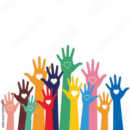 Diverse hands raised together symbolizing unity support community and togetherness