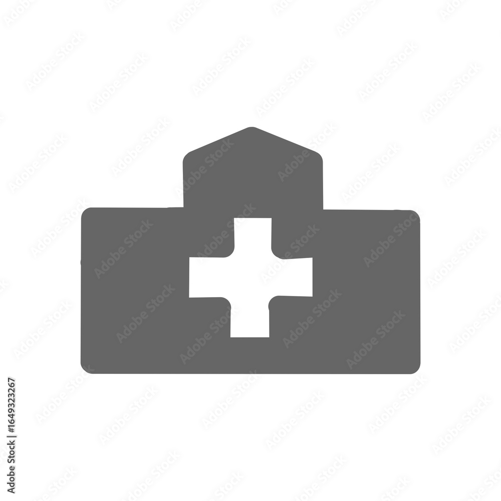 Obraz premium Hospital Icon – Medical Building with Cross Symbol・病院・医療施設のシンボルアイコン｜十字マーク入り建物ロゴ