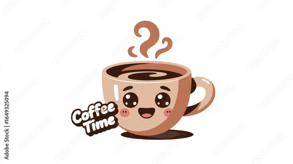 Obraz premium An adorable cartoon illustration of a cheerful coffee cup, exuding warmth and inviting you to enjoy a coffee break.