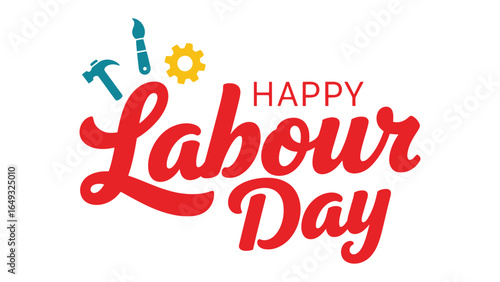 Happy Labour Day: A vibrant illustration of a Labour Day greeting, showcasing symbolic tools in a colorful and festive design, perfect for celebrating the hardworking spirit of the workforce.