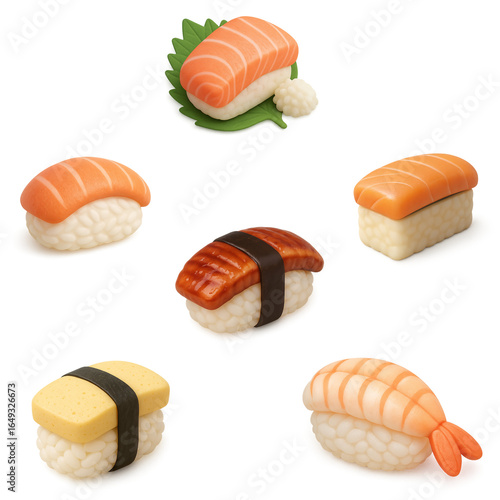 Collection of Cute 3D Sushi Nigiri Illustrations
