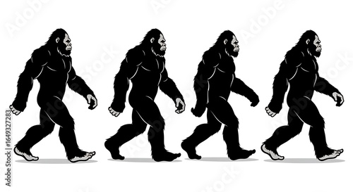 Four Silhouette Figures of Bigfoot Walking in Sequence sasquatch yeti