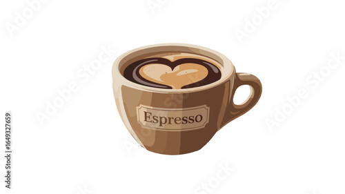A delicious cup of espresso coffee with a heart-shaped foam design.