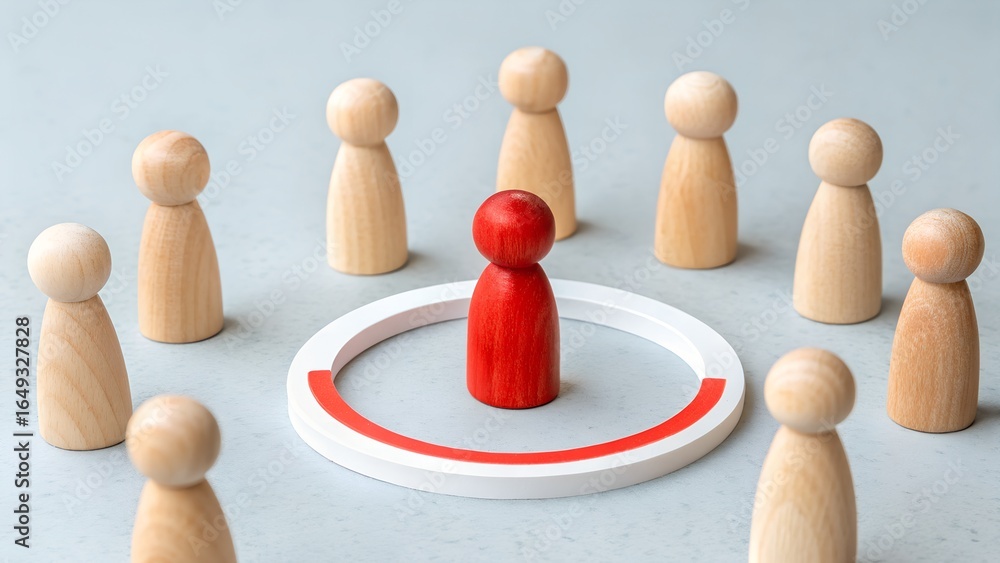 Obraz premium Leadership and Influence – Central Figure Surrounded by Team, Business, Conceptual, Motivation, Abstract, Pawn and Circle