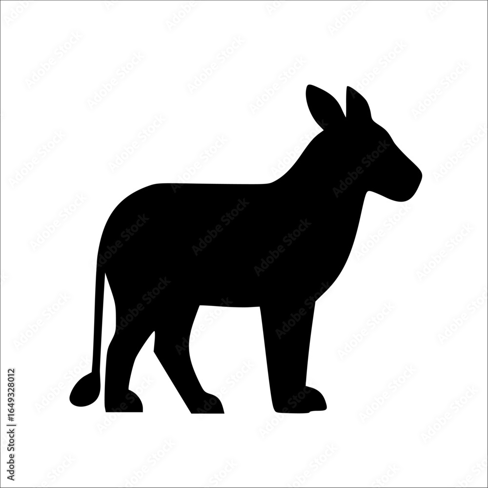 Fototapeta premium A simple black silhouette of a standing zebra against a plain white background.