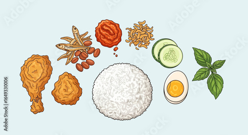 Nasi Uduk Traditional Indonesian Food Illustration