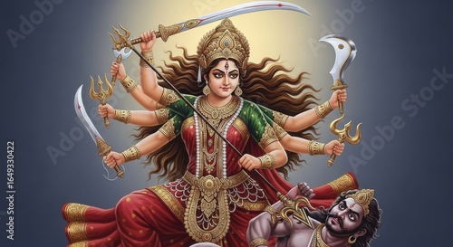 Majestic Goddess Durga Triumphant Over Demon Mahishasura