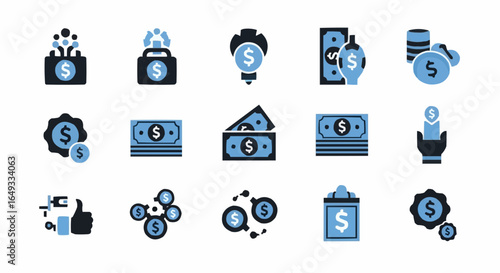 Money and Finance Icons Set – Banking, Investment, Currency, and Business  modern Vector Symbols