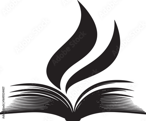 single sleek modern black and white logo design on a white background. blending themes of nonfiction and fiction books black vector illustration