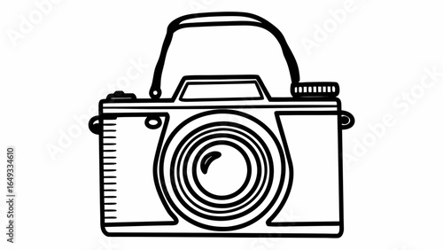 Vintage Film Camera Continuous Line Outline Drawing Black